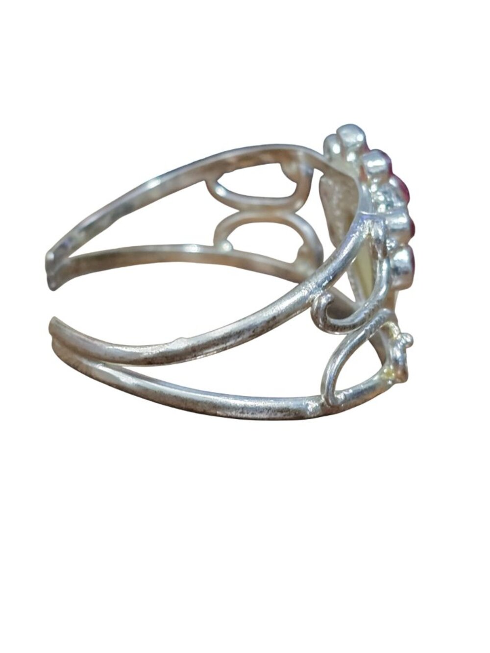 925 Sterling Silver Cuff Bracelet Red Stone Goddess Face Mask Open Bangle - Picture 9 of 9